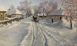 Зимний пейзаж. Деревенская улица.
