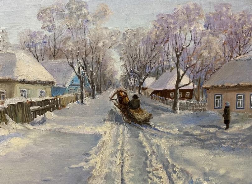 Зимний пейзаж. Деревенская улица.